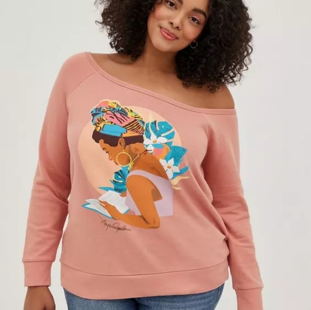 #TorridStrong Off-Shoulder Sweatshirt - French Terry Maya Angelou Rose Pink - Picture 3 of 16
